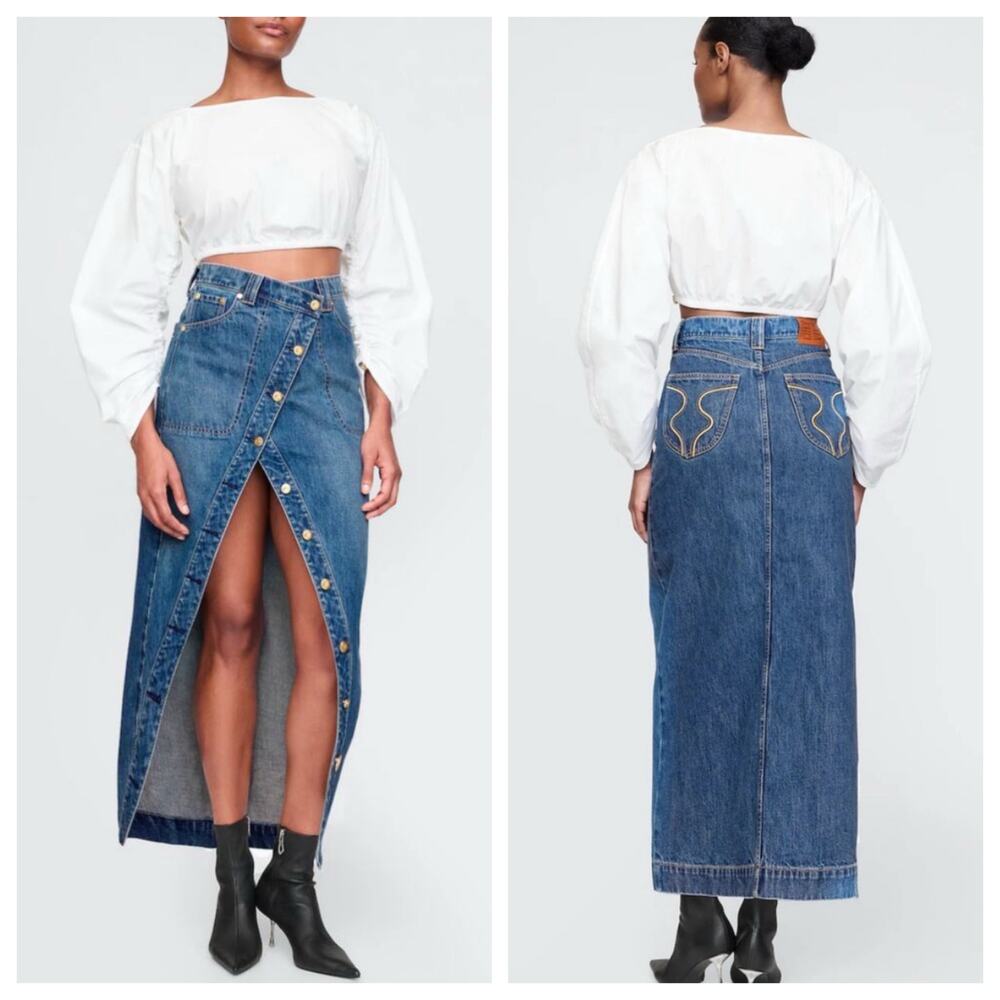 B57 Cult Gaia Asymmetrical‎ Maxi Skirt Denim 27 4 Crossover Y2K 90s Revival 00s